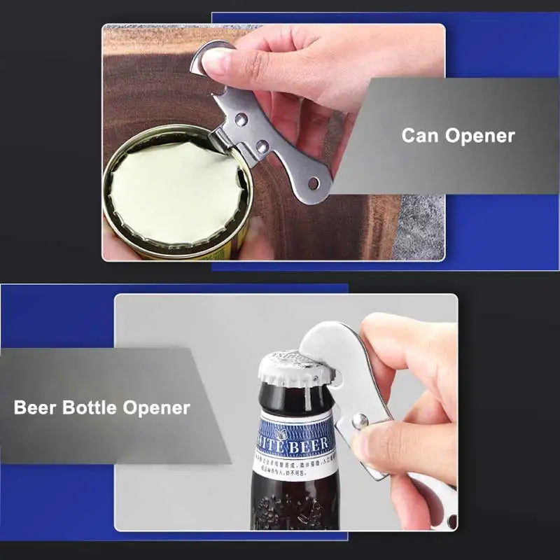 Stainless Steel Can Opener Manual Multifunctional Tin Opener Beer Bottle Opener for Kitchen Canned Food Opening Tool Peaceful Pleasures Health and Wellness