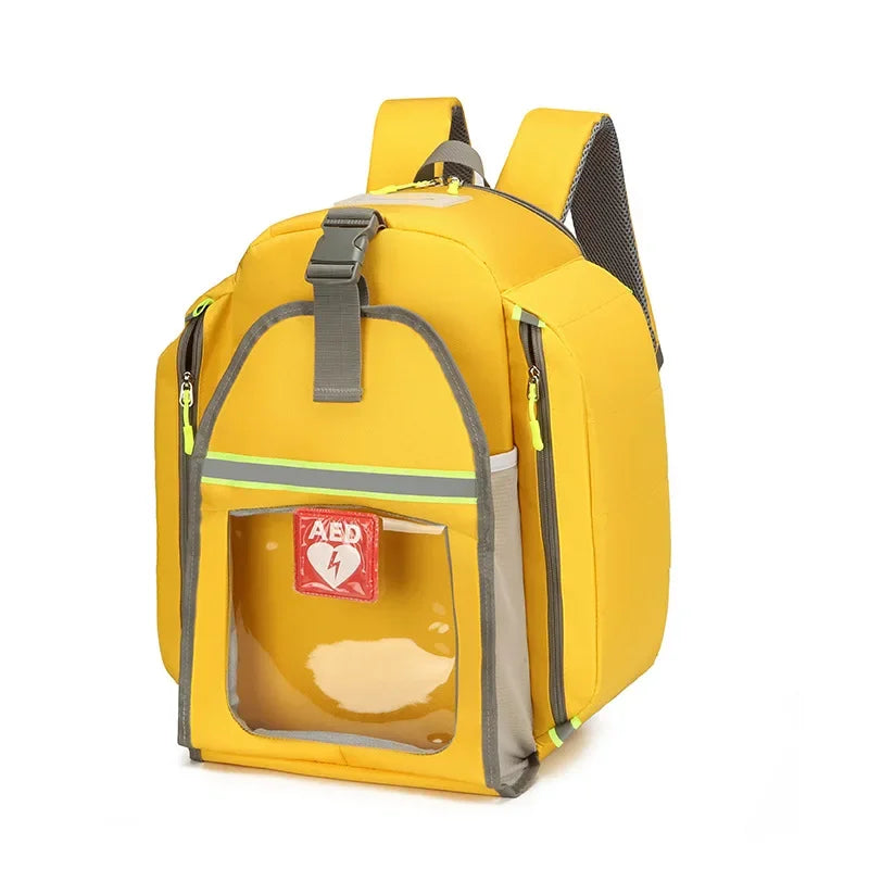 Waterproof AED Backpack Large Capacity Outdoor Medical First Aid Kits for Emergency Visits AED Storage Bag AED Equipment Bag Peaceful Pleasures Health and Wellness Yellow