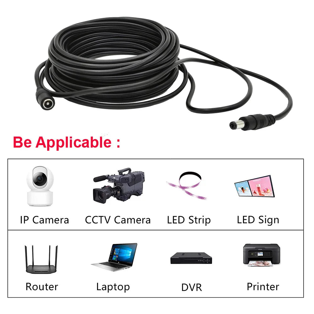 5M 10M DC12V Power Extension Cable 5.5mm*2.1mm Connector Male To Female For LED Lamp CCTV Security Camera Black Power Cable Cord Peaceful Pleasures Health and Wellness