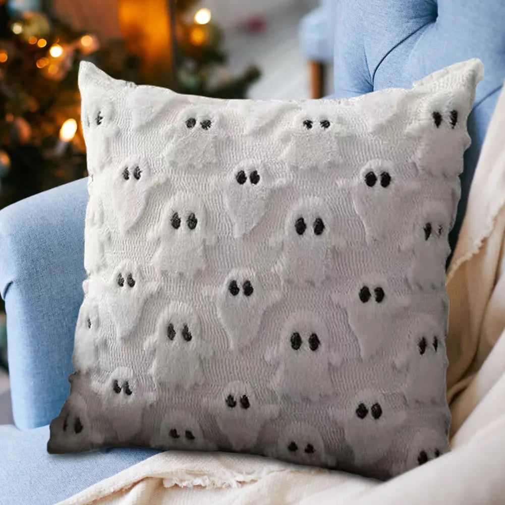 Halloween Plush Faux Fur Pillowcase Washable Soft Pillow Case Comfortable Ghost&Pumpkin Pillow Cover for Festive Home Accent Peaceful Pleasures Health and Wellness