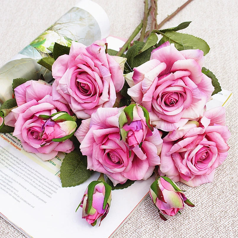Artificial Silk Rose Bouquet | Wedding & Home Décor – 1/5 Pcs