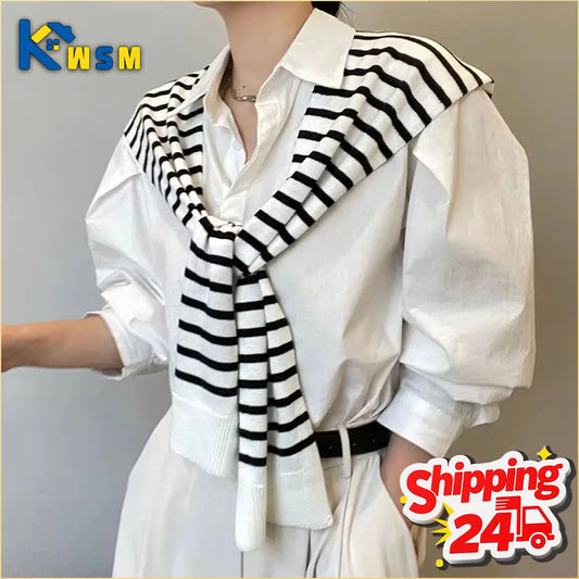 Women's Knitted Stripe Capelet – Lightweight Shoulder Wrap Shawl Knitted Capelet Shawl Oasis Select
