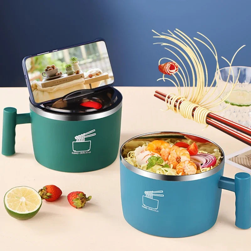 Stainless Steel Bowl With Lid For Instant Noodles Sealed And Portable Drain Bowl For Kitchen Utensils Instant Noodle Partner Peaceful Pleasures Health and Wellness