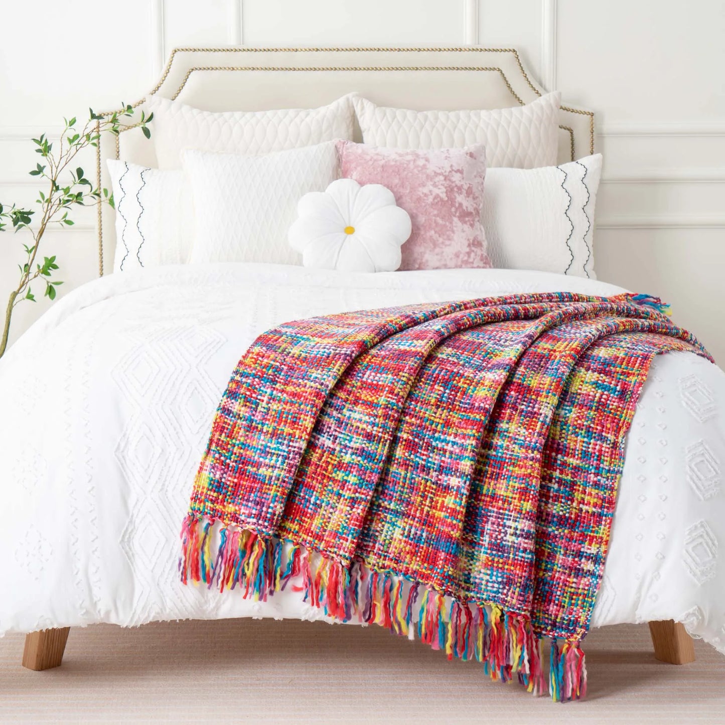 Battilo Orange Knit Throw Blanket with Tassels | Boho Fall Decor