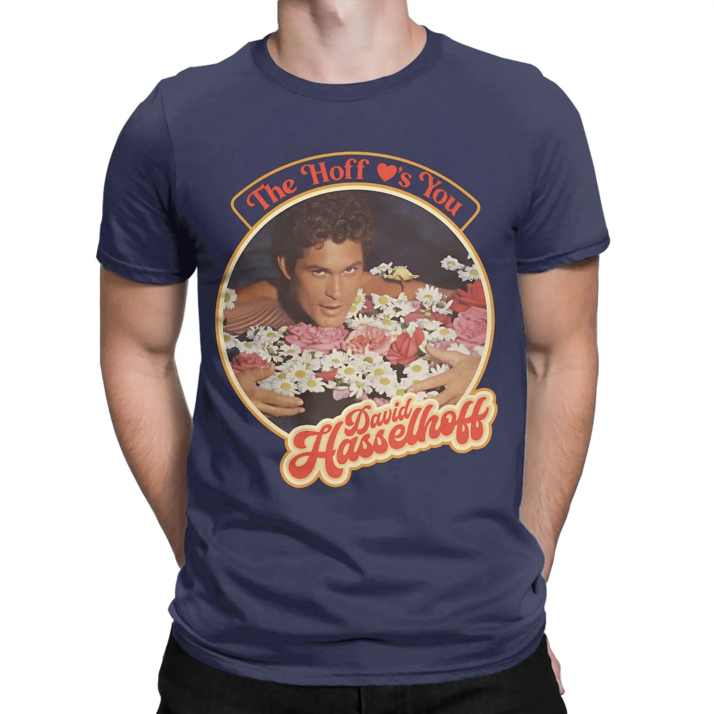 Men's David Hasselhoff T Shirt Cotton Clothes Vintage Short Sleeve Round Collar Tees New Arrival T-Shirts Peaceful Pleasures Health and Wellness Navy Blue 6XL