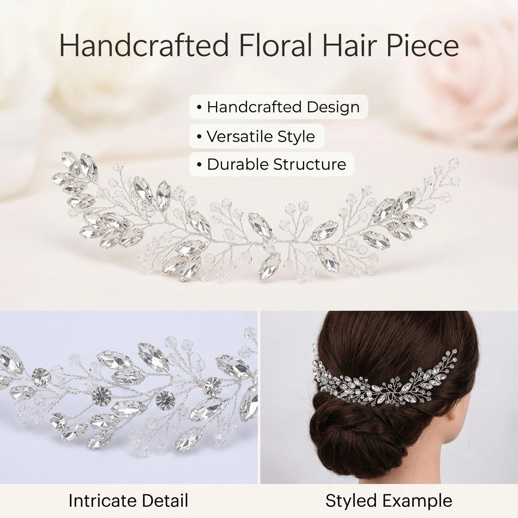 Bridal Pearl Flower Hairpiece With Woven Leaf Headband For Wedding Dress And Formal Occasions Peaceful Pleasures Health and Wellness