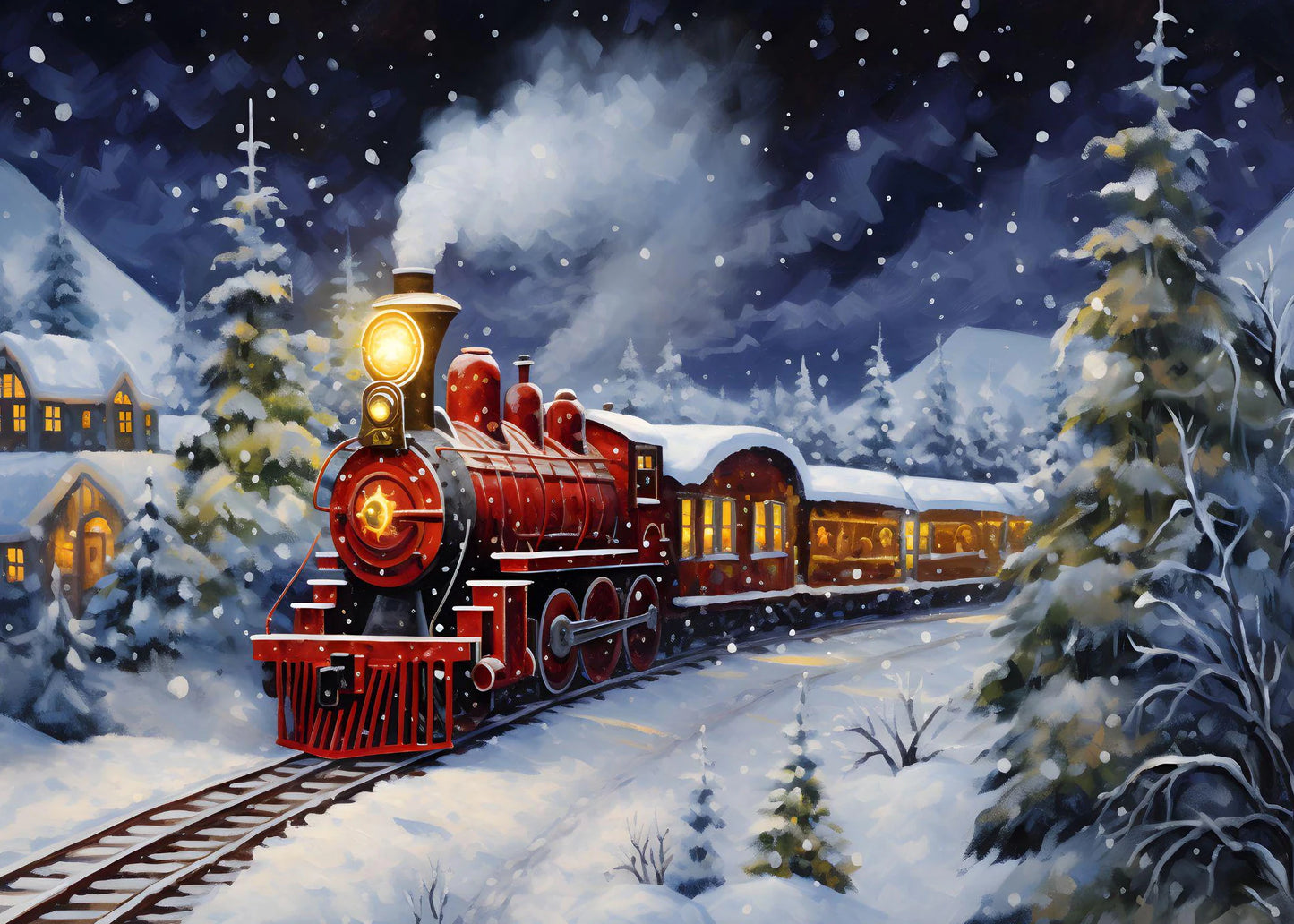 Vintage Christmas Train Holiday Winter Snow Farmhouse Town Village Poster Print Canvas Painting for Living Room Home Decor Peaceful Pleasures Health and Wellness 1 20x30cm Unframed