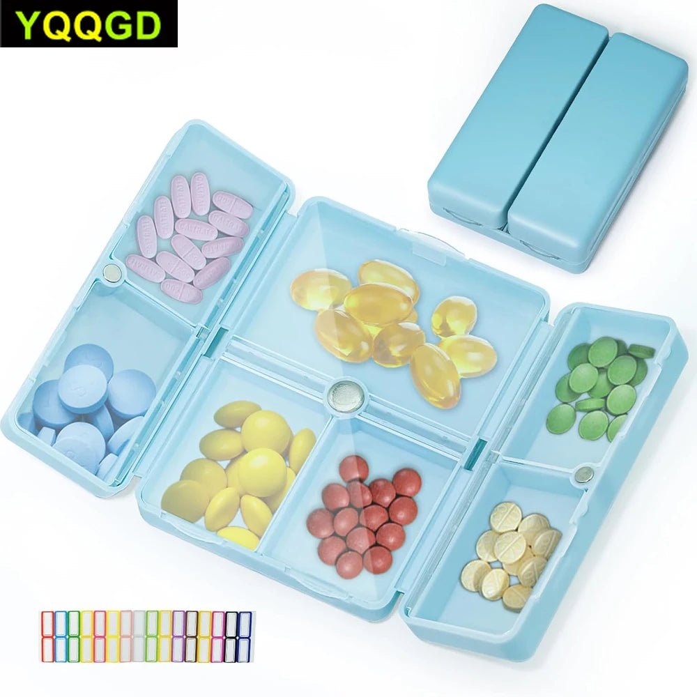 1Pcs Daily Pill Organizer,7 Compartments Portable Case for Travel, [Folding Design]Pill Box for Purse Pocket to Hold Vitamins Peaceful Pleasures Health and Wellness