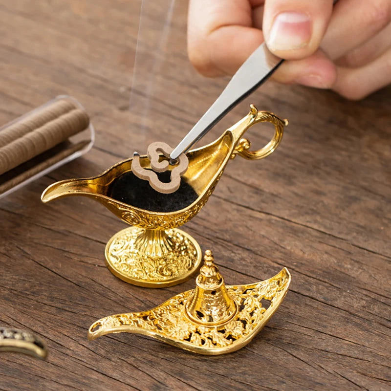 Hollow Legend Aladdin Magic Genie Lamps Incense Burners Retro Wishing Oil Lamp Home Decor Gift Peaceful Pleasures Health and Wellness
