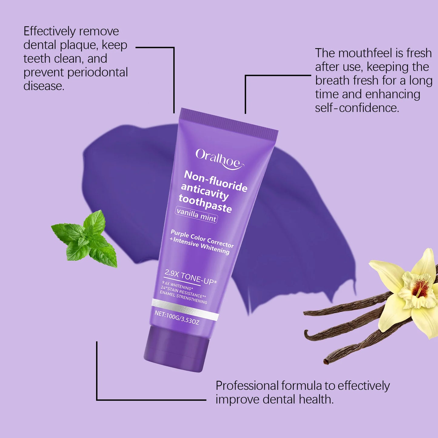 Oralhoe Purple Whitening Toothpaste | Vanilla Mint Non-Fluoride