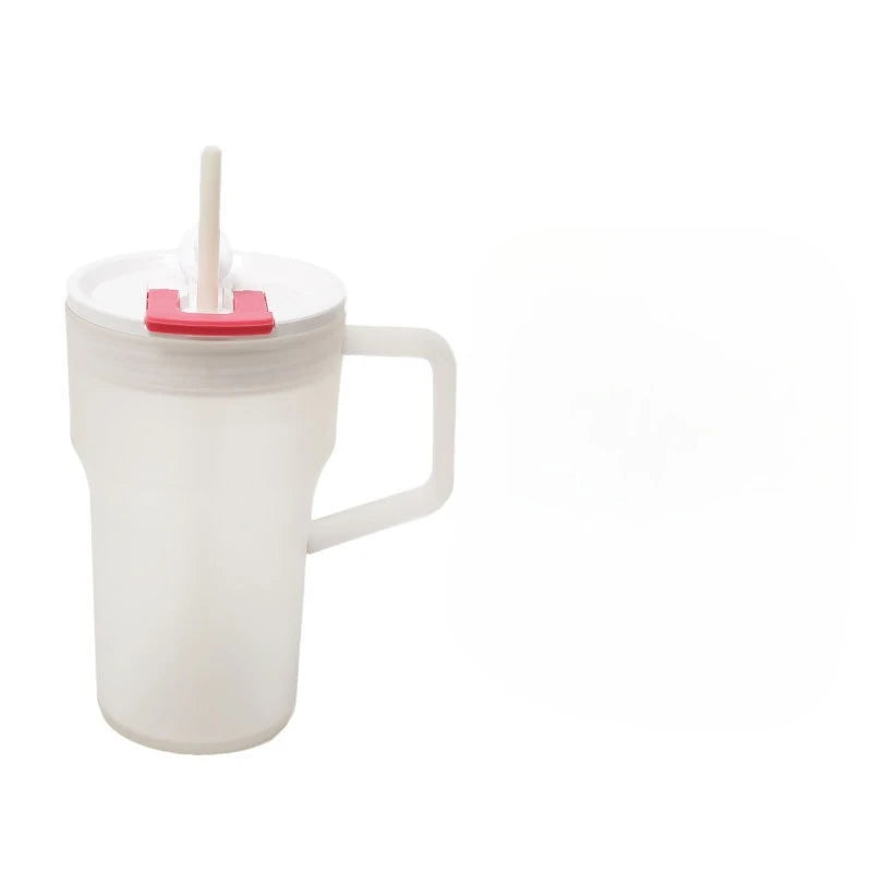 680ML Creative Double-drinking Straw Cup, Simple 22oz Single-layer Plastic Car Cup, Girls' Office Drinkware Daily Water Cup Peaceful Pleasures Health and Wellness White