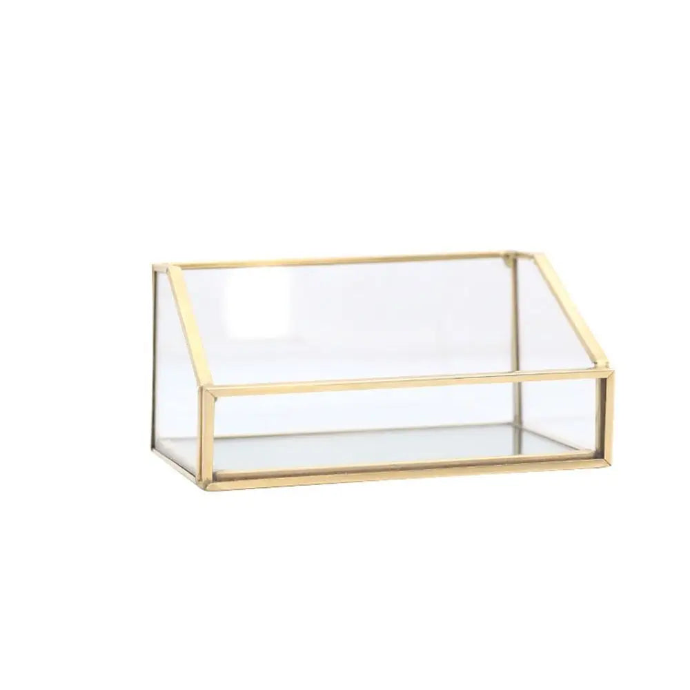 Metal Glass Business Card Holder Stand Professional Elegant Vintage Clear Golden Edge Holder Durable Peaceful Pleasures Health and Wellness 03