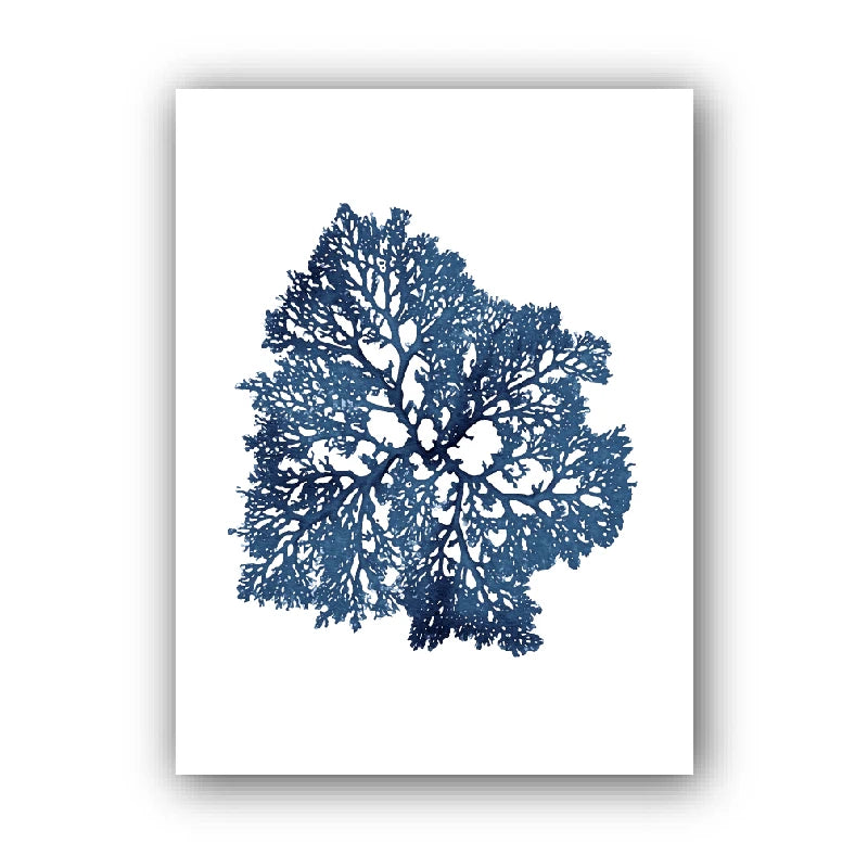 Blue Coral Watercolor Canvas Wall Art | Coastal Seaweed Print Canvas Wall Art Peaceful Pleasures Health and Wellness 12 40x60cm Unframed