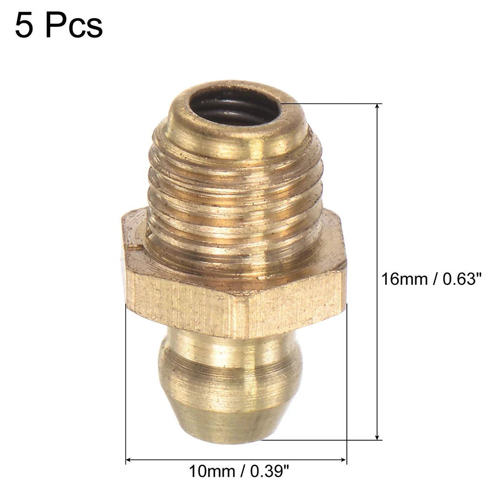 5-Pack Brass Straight Grease Fittings – M8x1mm Thread Nipples
