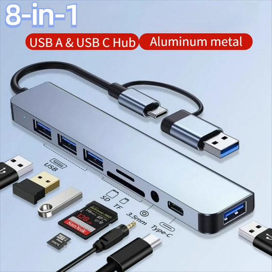 8 in 2 Type C HUB Docking Station USB Micro SD Card Reader with 3.5mm Audio Jack Adapter Laptop Tablet Phone Disk Converter Peaceful Pleasures Health and Wellness