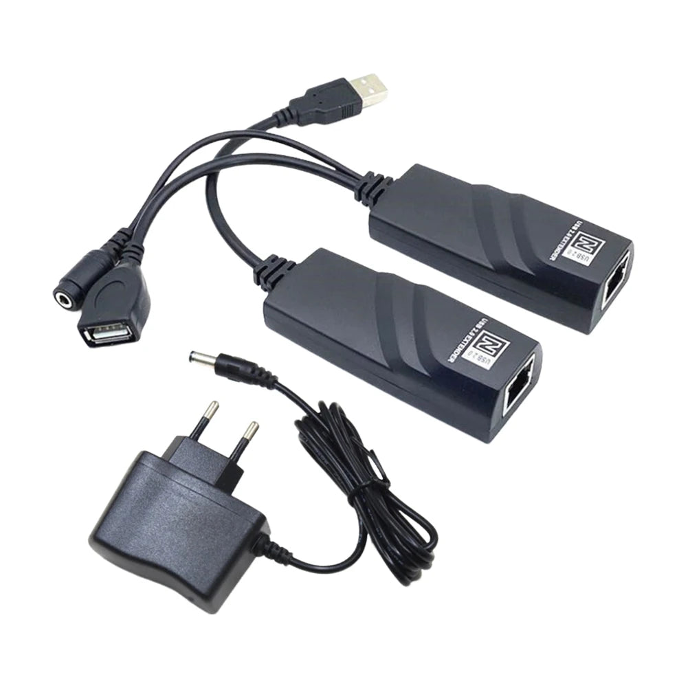 USB Ethernet Extender with Power Adapter USB 2.0 Network Cable Extender To RJ45 Over Cat5 Cat5E Cat6 for Camera Mouse Keyboard Peaceful Pleasures Health and Wellness EU