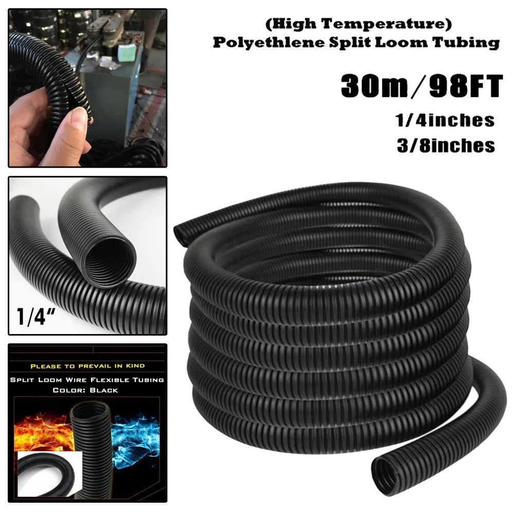 30m Corrugated Split Loom Tube 1/4" & 3/8" Cable Protector