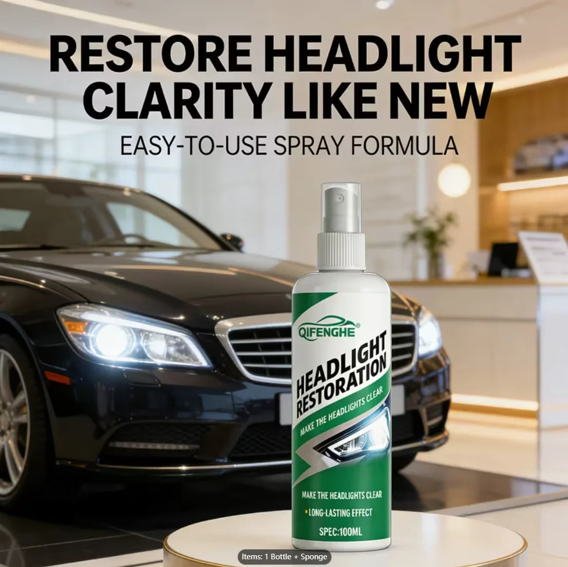 Car Headlight Restoration Spray – Cleaner & Restorer