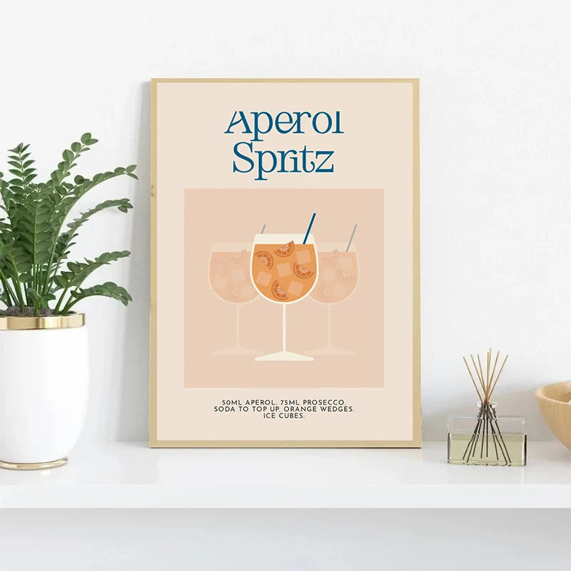 Retro Cocktail Alcohol Drink Poster Aperol Spritz Espresso Martini Canvas Printing Wall Art Vintage Bar Recipe Kitchen Decor Peaceful Pleasures Health and Wellness