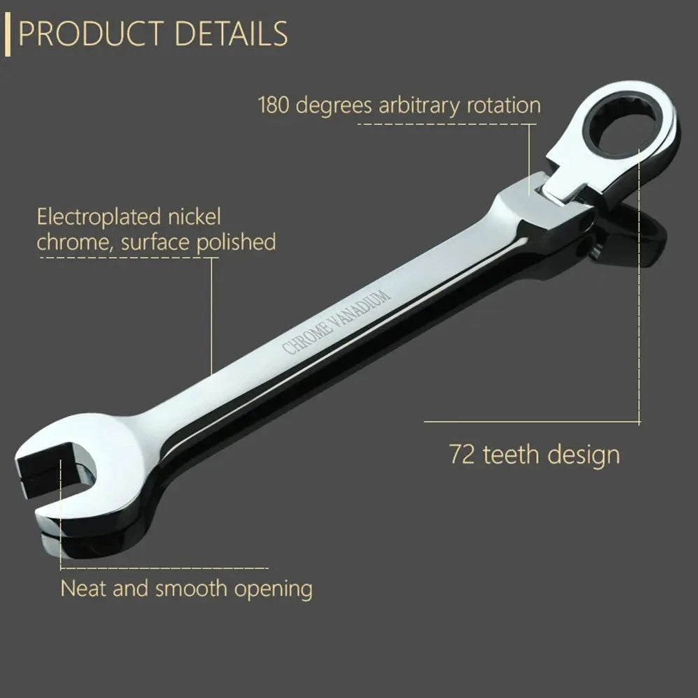 1-Piece Ratchet Wrench of Keys Spanner Hand Tool 72-Tooth Ratcheting Flexible Head Mirror Finish Adjustable Wrench Tools Peaceful Pleasures Health and Wellness