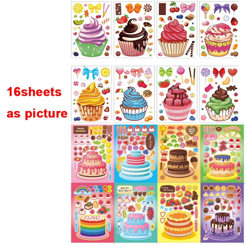 Puzzle Assemble Birthday Cake Stickers Sheets Kids Children Party