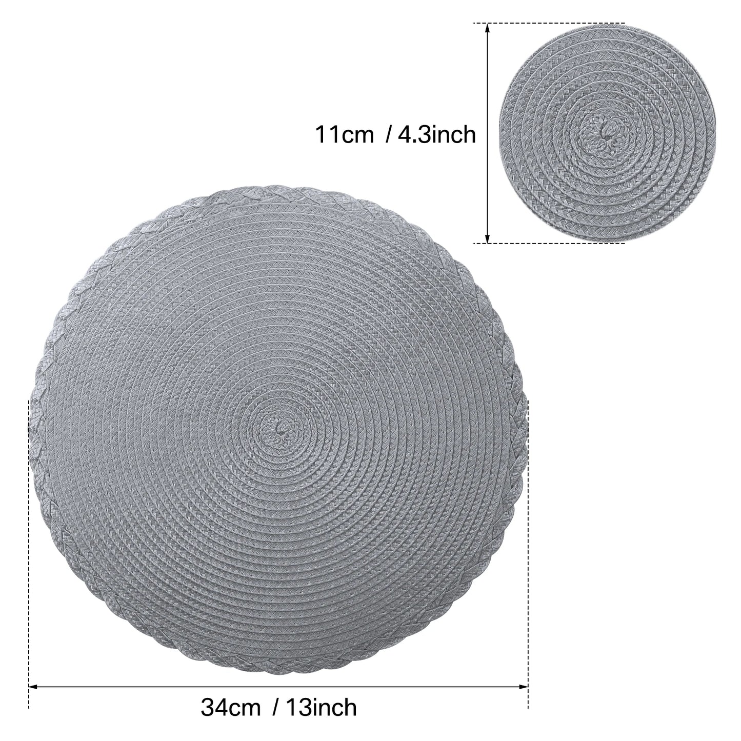 33.5CM Round Placemats Set of 6 Small Circle PP Place Mats Washable Table Mats for Dining Table Woven Heat Resistant Placemats Peaceful Pleasures Health and Wellness B Dark Grey Set of 6