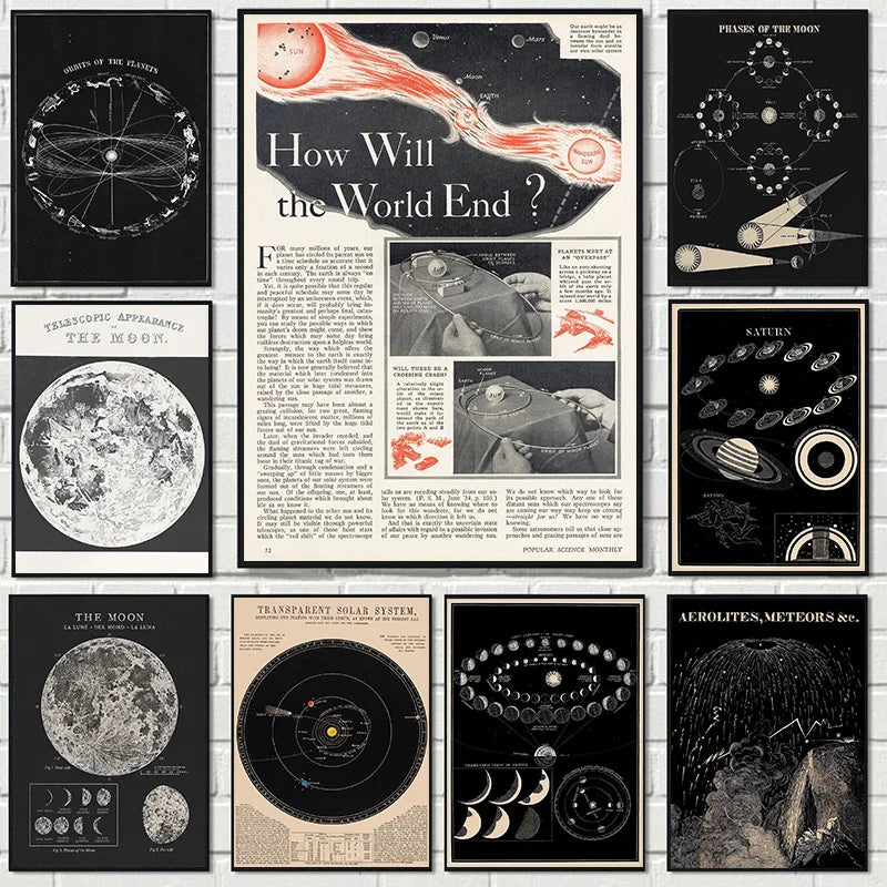 Vintage Space Astronomy Canvas Print | Solar System & Moon Phases Canvas Wall Art Peaceful Pleasures Health and Wellness