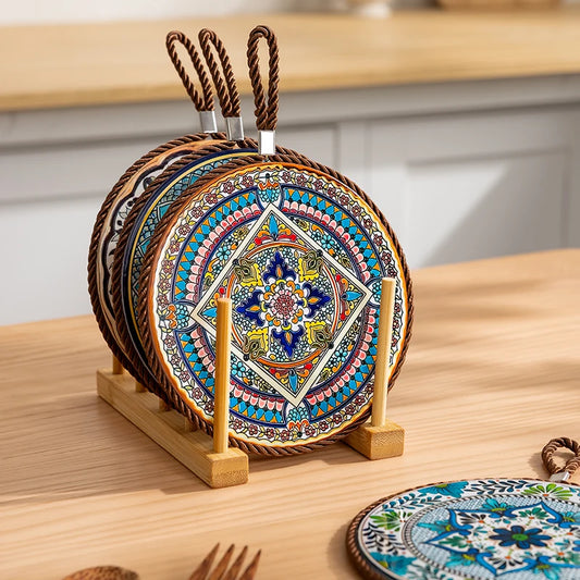 Vintage Heat Resistant Trivet Mat for Hot Pot Cast Cookware Enameled Dutch Oven Ceramic Dinnerware Tabletop Placemat Non-Slip Peaceful Pleasures Health and Wellness