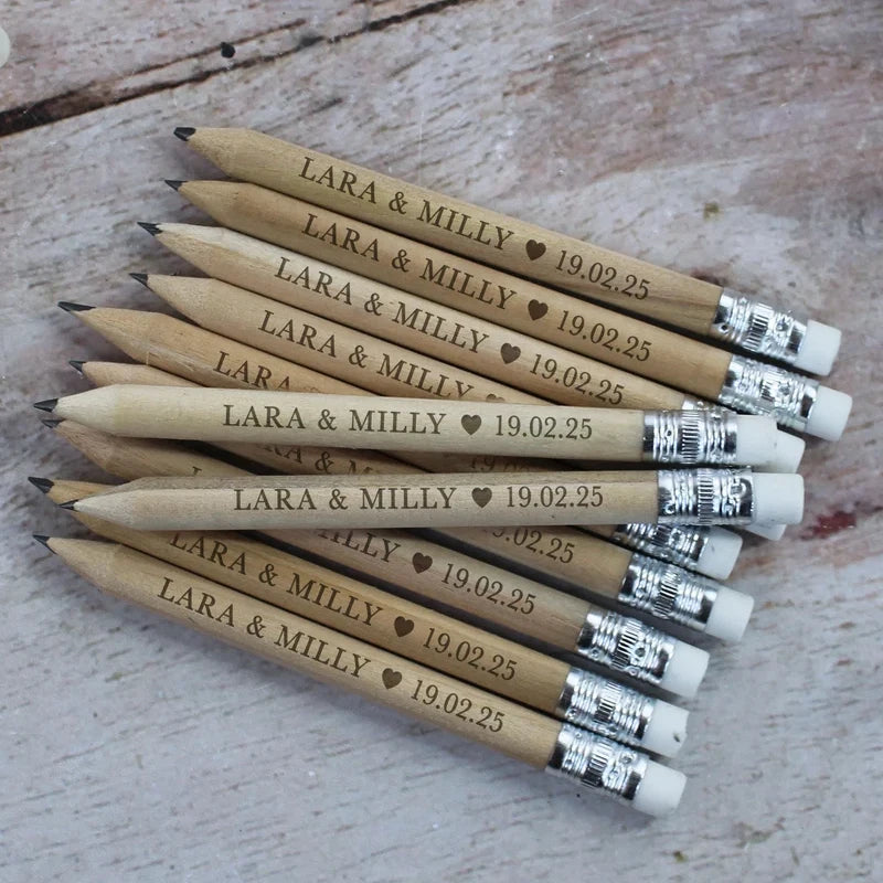 10pcs Personalized Engraved Bamboo Wedding Pencils | Custom Favour