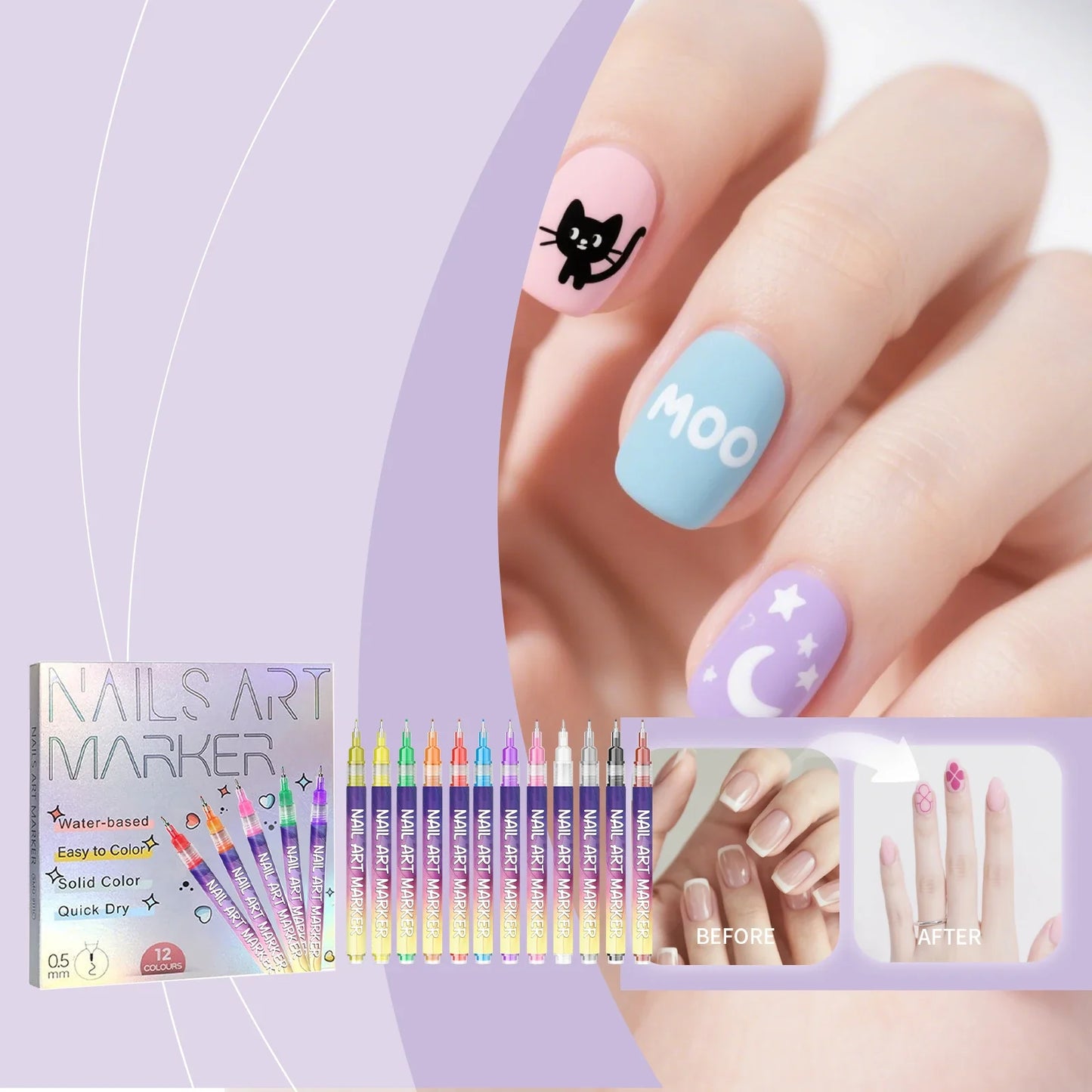 DIY Nail Art Pens – Multi-Color Tips for Outlining & Detail
