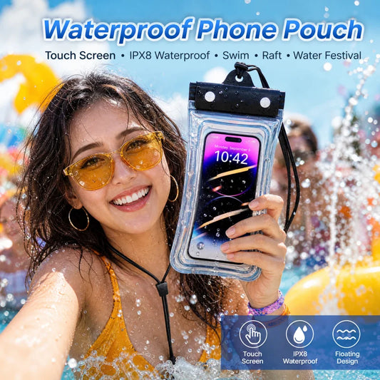 Outdoor Universal Waterproof Phone Bag IPX8 Rated Touchable Screen Pouch with Lanyard for Songkran Swimming Diving Drifting Peaceful Pleasures Health and Wellness