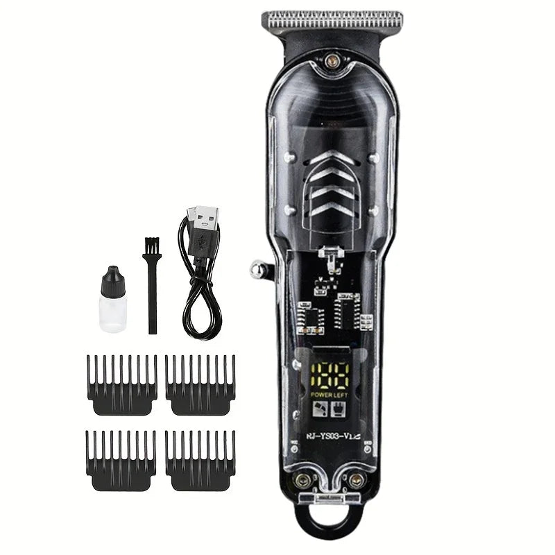 Transparent Electric Hair Clipper USB Rechargeable Men's Trimmer