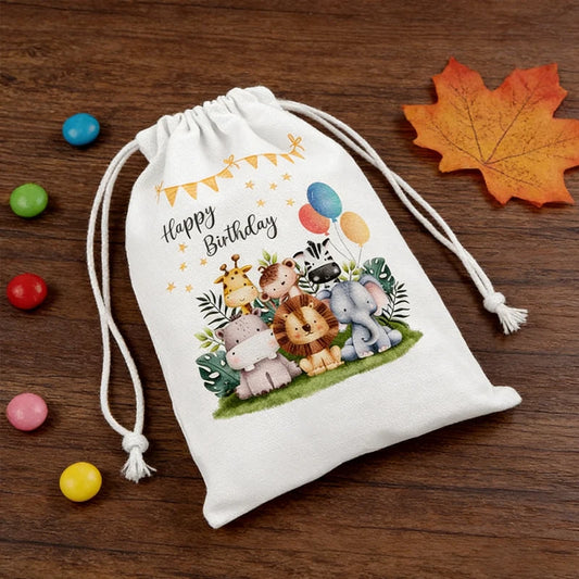 5/10/20pcs Happy Birthday Jungle Safari Drawstring Gift Bags Baby Shower Animals Themed Party Decoration Children's Gift Toy Bag Peaceful Pleasures Health and Wellness