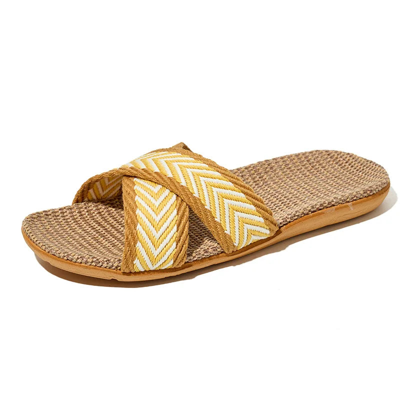 Women's Anti-Slip Linen Flat Slippers | Indoor, Shower & Beach