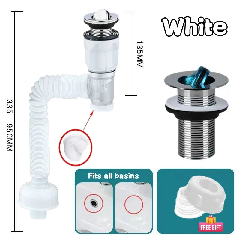 Flip-Top Anti-Odor Flexible Sink Drain Pipe Set | Kitchen & Bath