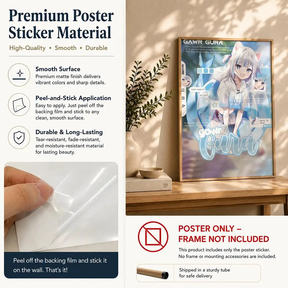 Vtuber G-Gawr GuraS Poster HD Self Adhesive Waterproof Wall Art Ideal for Home Office Dorm Bedroom Great Gift Peaceful Pleasures Health and Wellness
