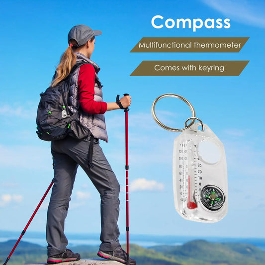 Mini Compass Thermometer Carabiner Keychain – Hiking Tool Compass Keychain Tool Oasis Select