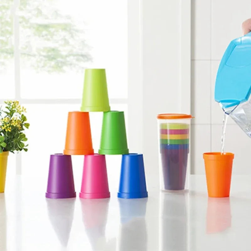7pcs Rainbow Plastic Cups Set Reusable Water Mug Picnic Travel Trendy Funny Portable Rainbow Suit Cup Party Kids Drink Cup Peaceful Pleasures Health and Wellness