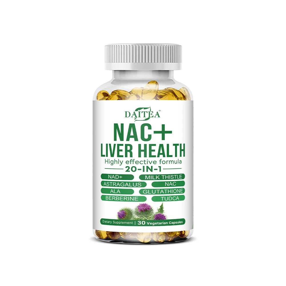 Liver Advanced+, 20-in-1 Complex with Milk Thistle, Dandelion, NAD, NAC, Glutathione, Artichoke, Turmeric, & Astragalus, Non-GMO Peaceful Pleasures Health and Wellness 30 count-1 bottle