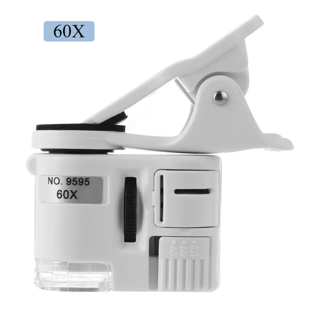 60X Clip Microscope LED & UV Light | Phone Magnifier