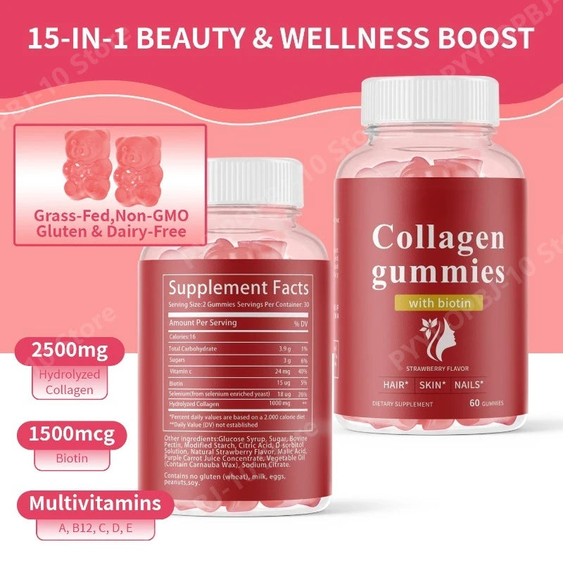 Collagen Gummies with Biotin Strawberry 2500mg | 60 Count