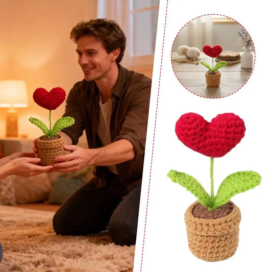 Red Heart Crochet Potted Plant | Handmade Yarn Flower Decor Crochet Plant Decor Oasis Select