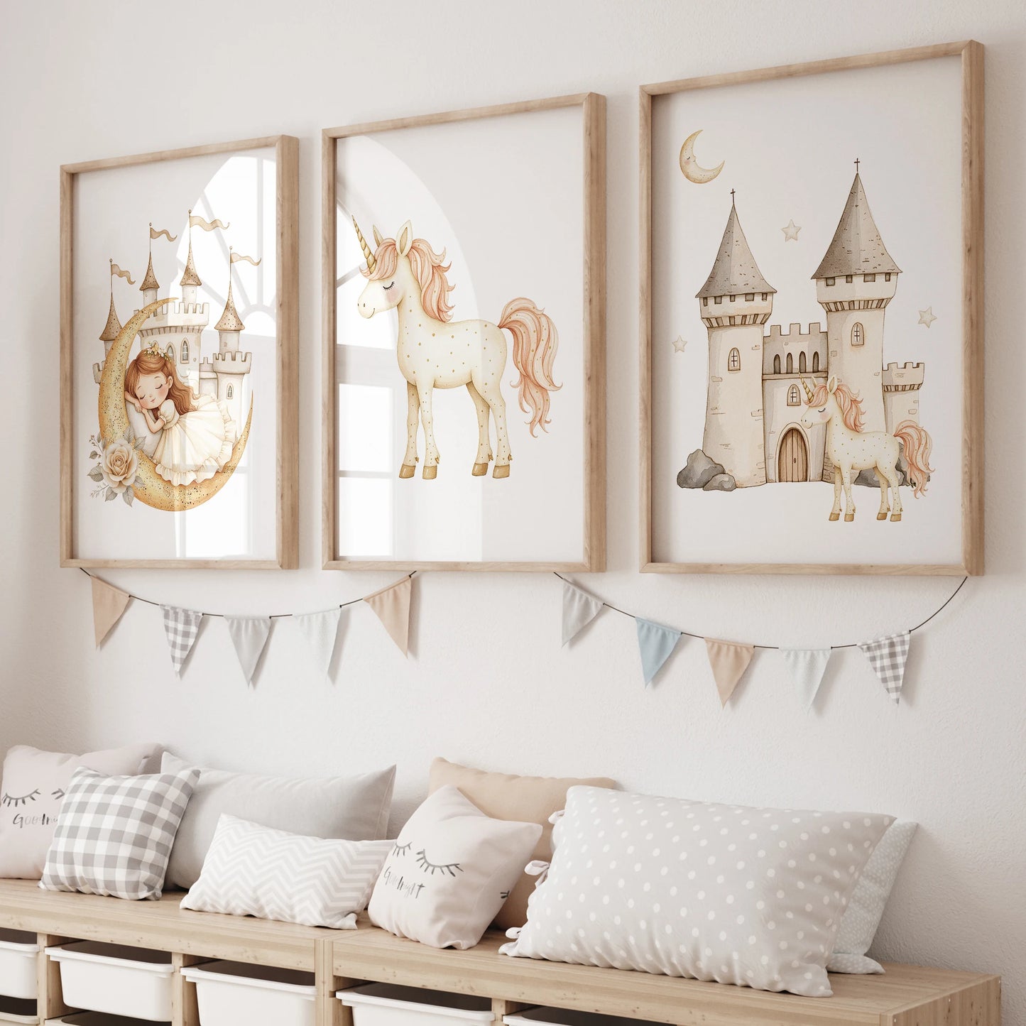 Sleeping Princess & Castle Canvas Wall Art Print – Kids Room Decor