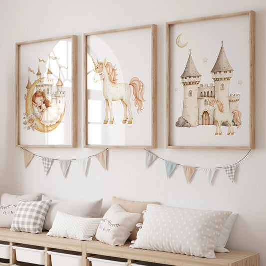 Sleeping Princess & Castle Canvas Wall Art Print – Kids Room Decor Canvas Wall Art Print Peaceful Pleasures Health and Wellness GP034-3pcs 60x80cm Unframed