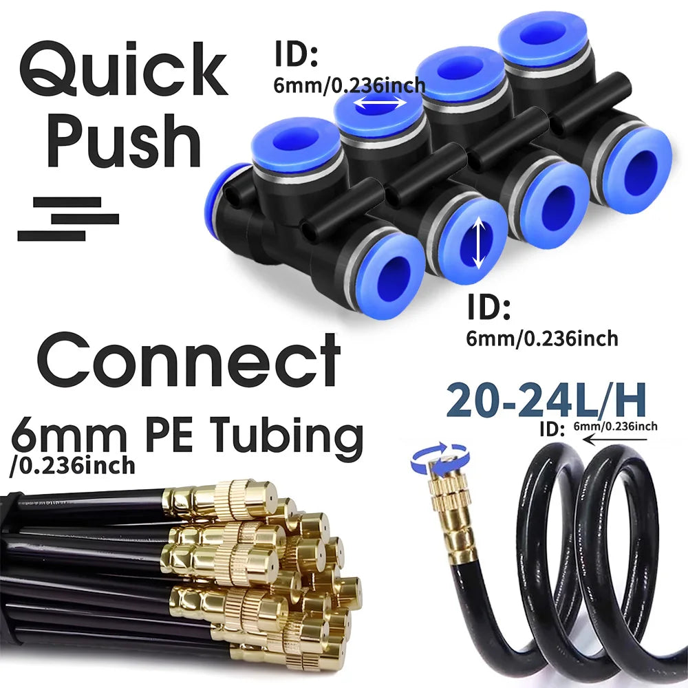 30-5m 1/4" 4/6mm Misting Cooling System 360° Free-bend Adjustable Nozzle Atomizer Sprayer for Outdoor Garden Irrigation Watering Peaceful Pleasures Health and Wellness