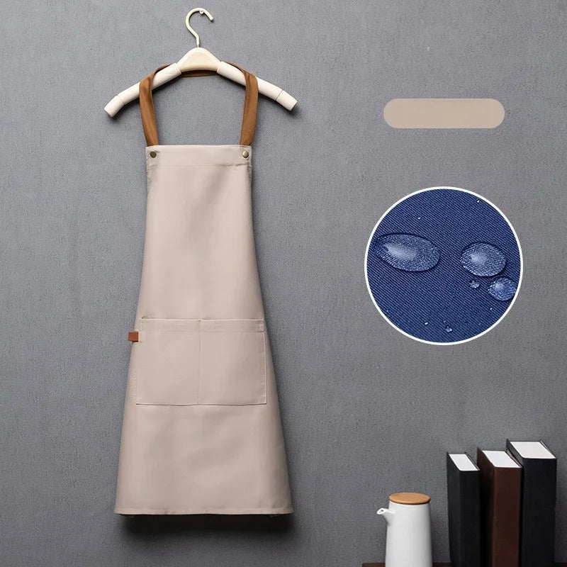 Kitchen Apron Waterproof Cross Adjustable Webbing Restaurant Bar Barbershop Work Apron Cocina Accesorios De Cocina Novedosos Peaceful Pleasures Health and Wellness khaki
