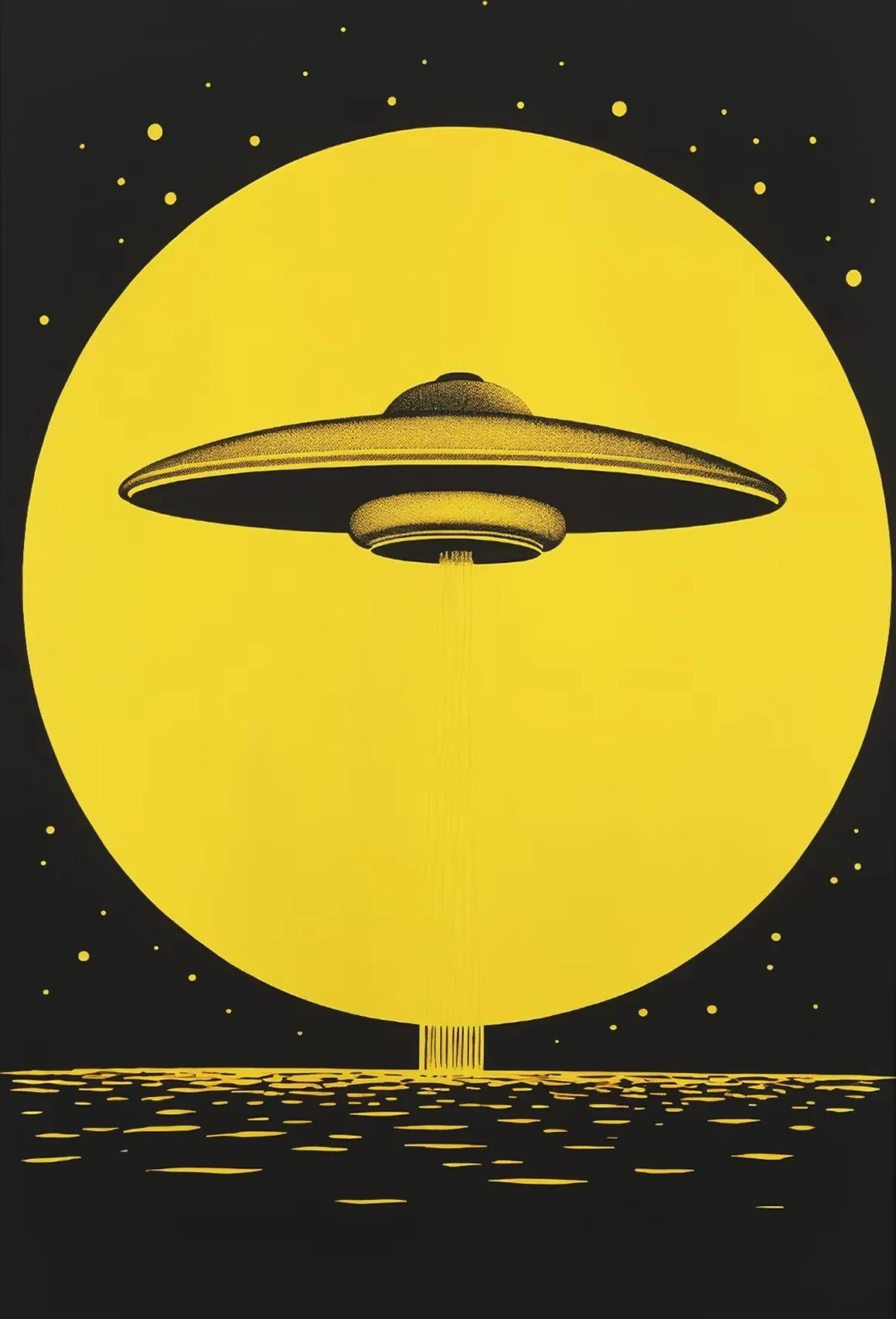 UFO Flying Saucer Alien Drink Coffee Art Print Poster Cow Abduction Canvas Printing Print Retro Sci Fi Wall Art Funny Home Decor Peaceful Pleasures Health and Wellness
