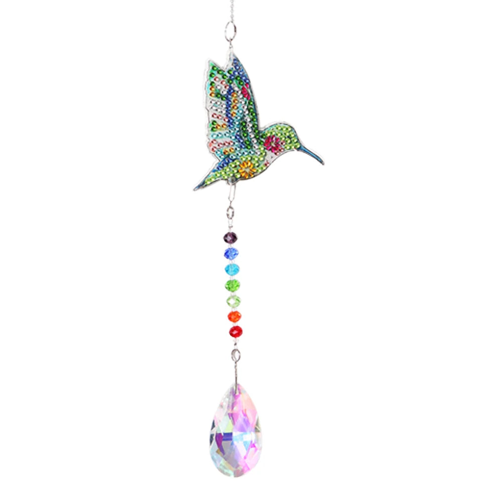 Diamond Mosaic DIY Light Catch Wind Chime Pendant Rhinestone Hanging Wall Ornament Rhinestone Picture Home Decoration Gifts Peaceful Pleasures Health and Wellness Hummingbird