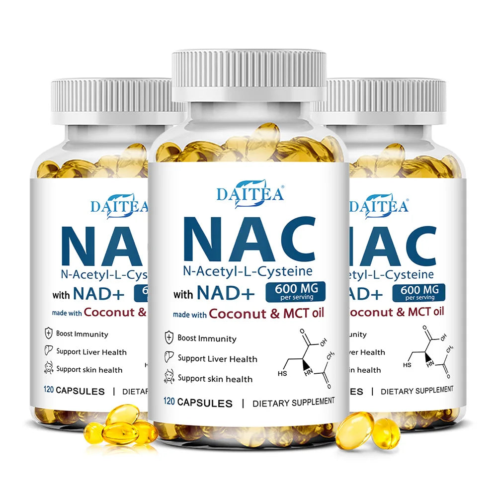 Nac Supplement Capsules, N-acetyl Cysteine with NAD+ || Double Strength - Support for Immune, Liver Health, Respiratory Health Peaceful Pleasures Health and Wellness 120 count-3 bottle