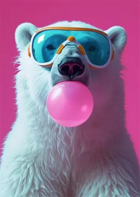 Cute Animals Pink Bubblegum Canvas Wall Art Print | Kids Decor